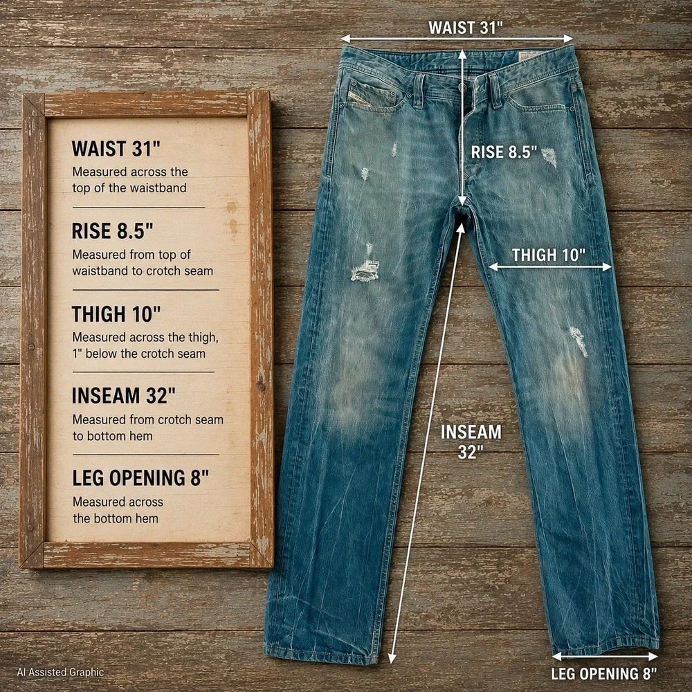 Diesel Viker Mens 31x32 Regular Straight Leg Distressed Light Wash Jeans